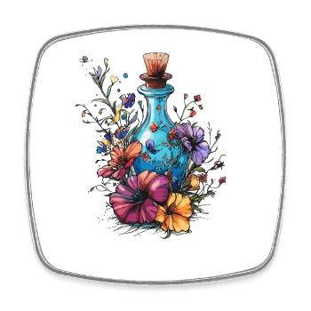 Bouteille de fleurs en pleine explosion de couleurs - Magnet carré - blanc - Devant