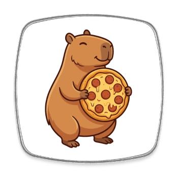 Capybara with pizza - Square fridge magnet - white - Front