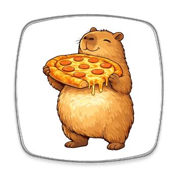 Capybara with pizza funny animal motif - Square fridge magnet - white - Front