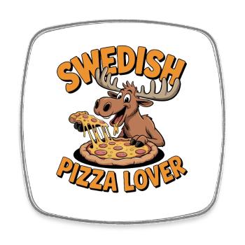 Swedish Pizza Lover Funny Moose with Pizza for - Square fridge magnet - white - Front