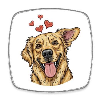 Cheerful Dog With Hearts - Square fridge magnet - white - Front