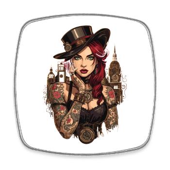 Steam Punk Beautiful Women Steampunk - Square fridge magnet - white - Front
