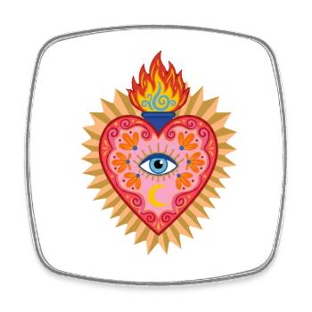Sacred Mexican Heart Mystical Ex-Voto mit Cent Eye - Viereckiger Kühlschrankmagnet - Weiß - Vorne