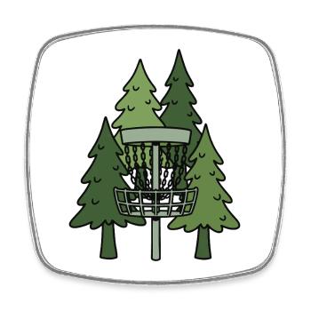 Forest Disc Golf Basket Funny Disc Golfing Scene - Square fridge magnet - white - Front