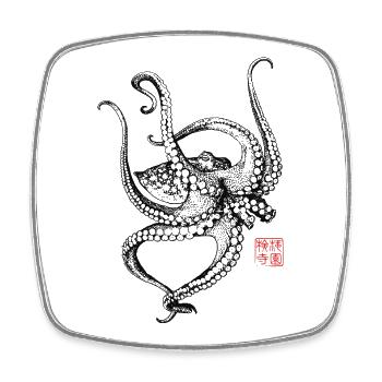 Oktopus mit Kanji Stempel - Viereckiger Kühlschrankmagnet - Weiß - Vorne
