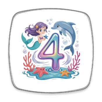 Mermaid 4th Birthday 4 Years - Square fridge magnet - white - Front