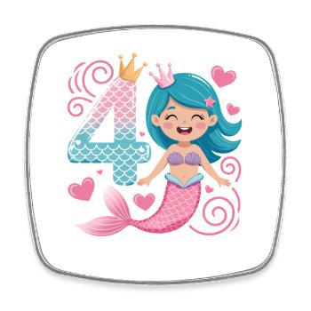 Mermaid 4th Birthday 4 Years - Square fridge magnet - white - Front