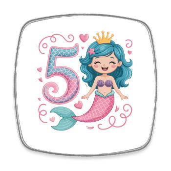 Mermaid 5th Birthday 5 Years - Square fridge magnet - white - Front