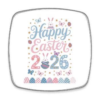 Happy Easter 2026 with cute bunnies and - Square fridge magnet - white - Front