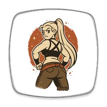 Woman and Fighter Cartoon Retro - Square fridge magnet - white - Front