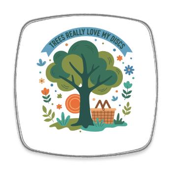 Les arbres adorent vraiment mes disques Scène drôle de disc golf - Magnet carré - blanc - Devant