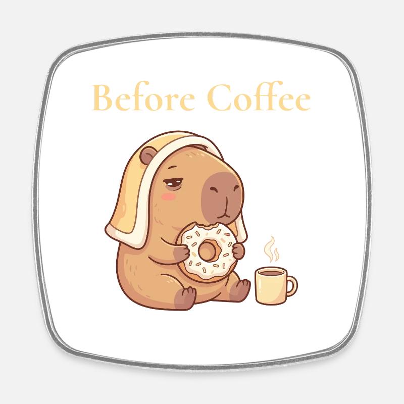 Capybara with donut and coffee cozy motif - Square fridge magnet - white