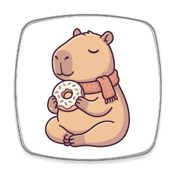 Capybara with donut and scarf calm animal motif - Square fridge magnet - white - Front