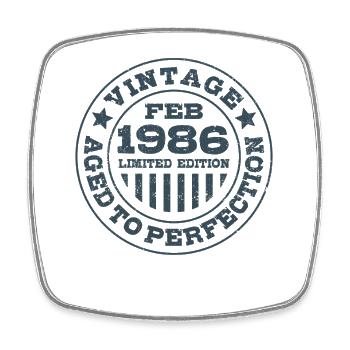 Limited Edition February 1986 Birthday Gift - Square fridge magnet - white - Front
