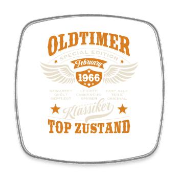 Oldtimer Februar 1966 - Geburtstag - Geschenk - Viereckiger Kühlschrankmagnet - Weiß - Vorne