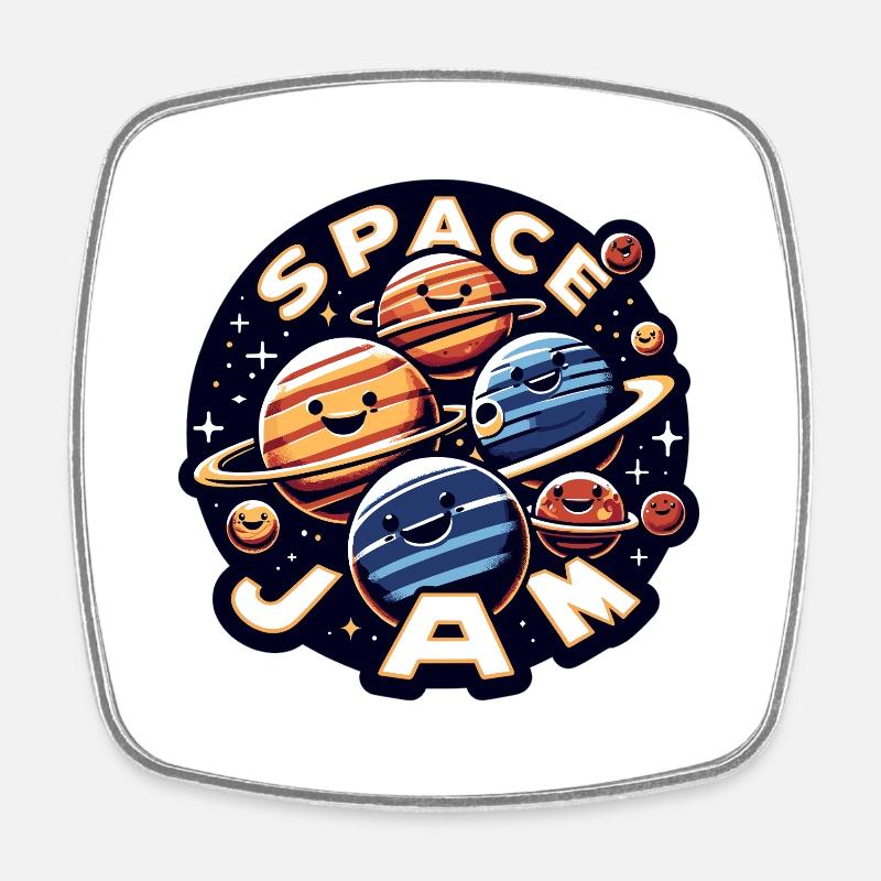 Laughing planets in space - Square fridge magnet - white