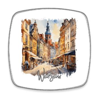 Warsaw Watercolor, Warsaw Poland - Square fridge magnet - white - Front