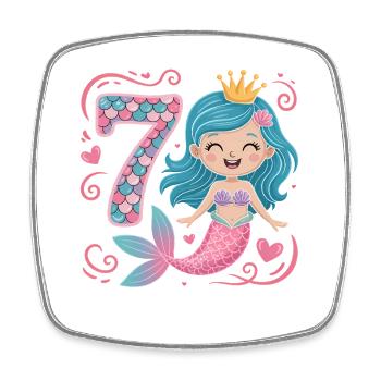 Mermaid 7th Birthday 7 Years - Square fridge magnet - white - Front