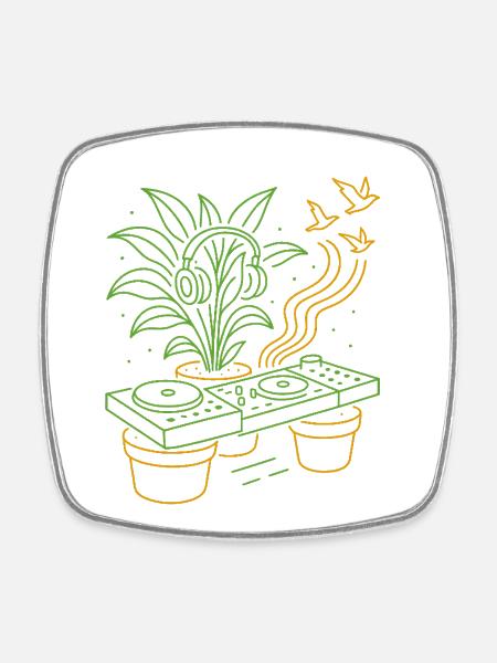 Green Groove DJ Plants - Square fridge magnet - white