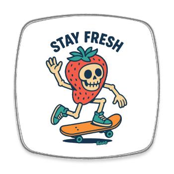 Crâne de fraise sur skateboard - Magnet carré - blanc - Devant