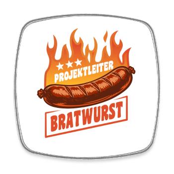 Project Manager Bratwurst | Grilling Flames Cult - Square fridge magnet - white - Front