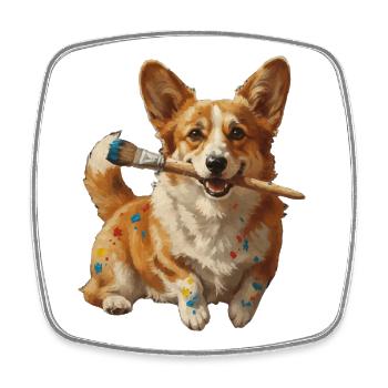 Corgi Artist with a Brush - Square fridge magnet - white - Front