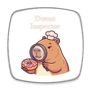 Capybara avec motif animal drôle d’inspecteur en beignet - Magnet carré - blanc - Devant