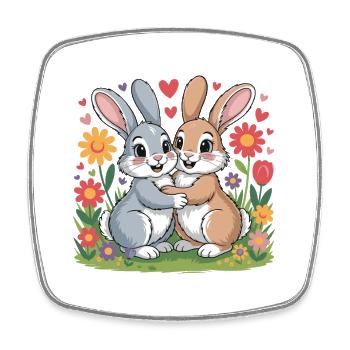 Amour du couple de bandes dessinées Bunny - Magnet carré - blanc - Devant