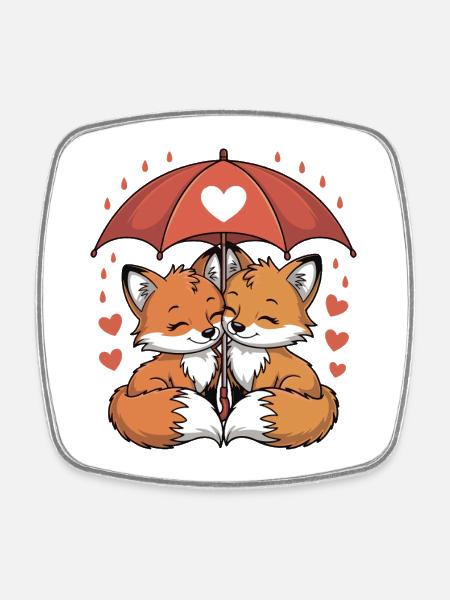 Fuchs Comic Paar Liebe - Viereckiger Kühlschrankmagnet - Weiß
