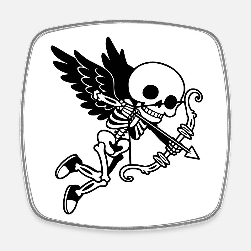 Skeleton Cupid with Wings Black - Square fridge magnet - white