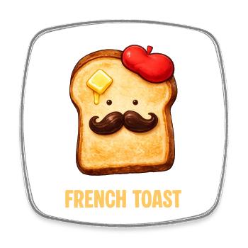 French Toast – Funny Cartoon Bread with Mustache - Square fridge magnet - white - Front
