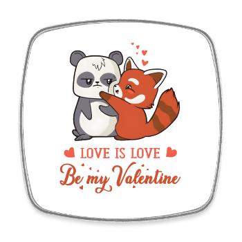 Love is Love: Panda & Fuchs Valentinstag Design - Viereckiger Kühlschrankmagnet - Weiß - Vorne