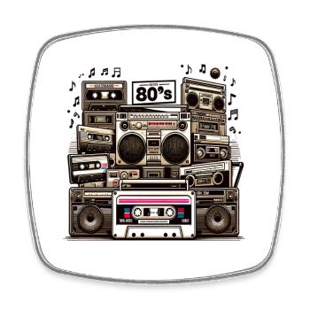 Cassette Era Boombox Collage - Square fridge magnet - white - Front