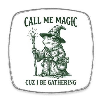 Call me Magic cuz I be Gathering – Frog Wizard - Square fridge magnet - white - Front