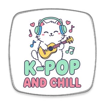 K-Pop AND CHILL Mignonne Musique coréenne Anime Chat - Magnet carré - blanc - Devant