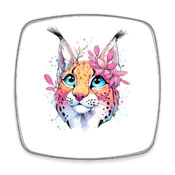 Cat portrait with floral accent - Square fridge magnet - white - Front
