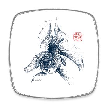 Poisson rouge avec tampon kanji - Magnet carré - blanc - Devant
