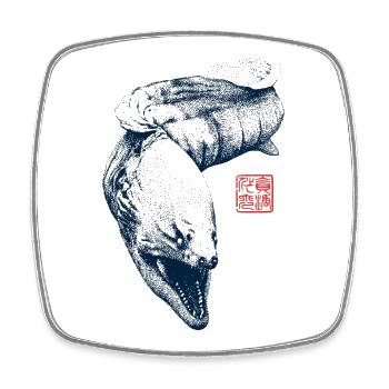 Moray eel with kanji stamp - Square fridge magnet - white - Front