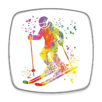 Ski alpin Sports d’hiver Ski nordique - Magnet carré - blanc - Devant