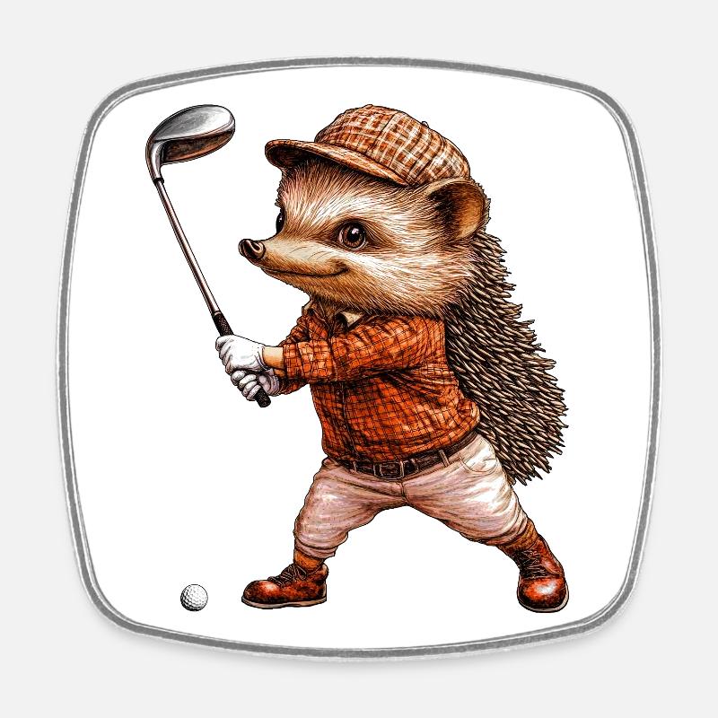 Igel Golf - Viereckiger Kühlschrankmagnet - Weiß