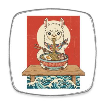 Nouilles ramen au lama Kawaii - Magnet carré - blanc - Devant