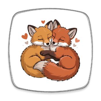 Two Foxes Hug - Square fridge magnet - white - Front