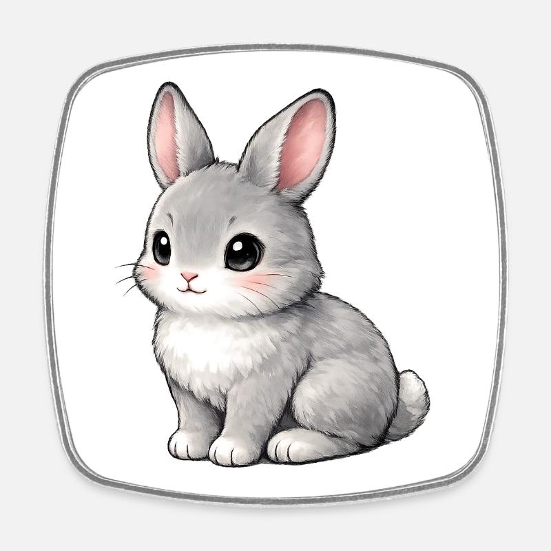 Gray Bunny Illustration - Square fridge magnet - white