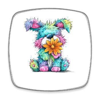 Bunter Welpe mit Blume - Viereckiger Kühlschrankmagnet - Weiß - Vorne