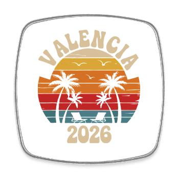 Valencia 2026 Retro Strand - Viereckiger Kühlschrankmagnet - Weiß - Vorne