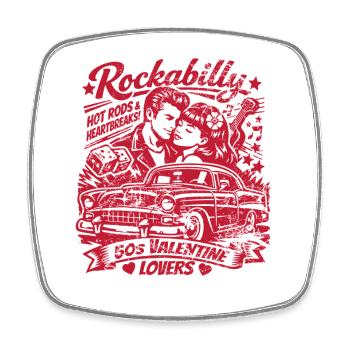 Valentinstag Rockabilly HotRod Liebesduo - Viereckiger Kühlschrankmagnet - Weiß - Vorne