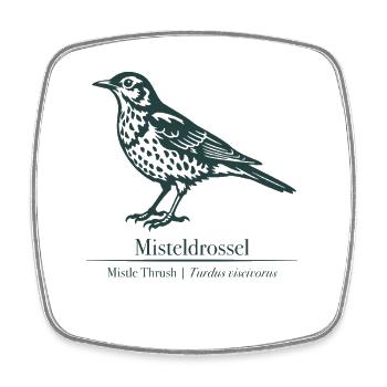 Silhouette du gui de la grive | Dessin ornithologique - Magnet carré - blanc - Devant