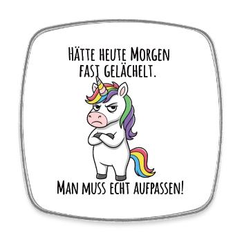 Almost Smiled – Grumpy Unicorn Morning Grouch - Square fridge magnet - white - Front