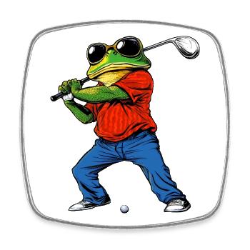 Golfing frog - Square fridge magnet - white - Front