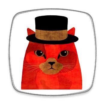 Cool Red Cat with Top Hat - Square fridge magnet - white - Front